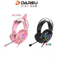 Tai nghe Gaming Dareu EH469 Pink Hồng / Đen Black ( Tai Mèo ) RGB Led