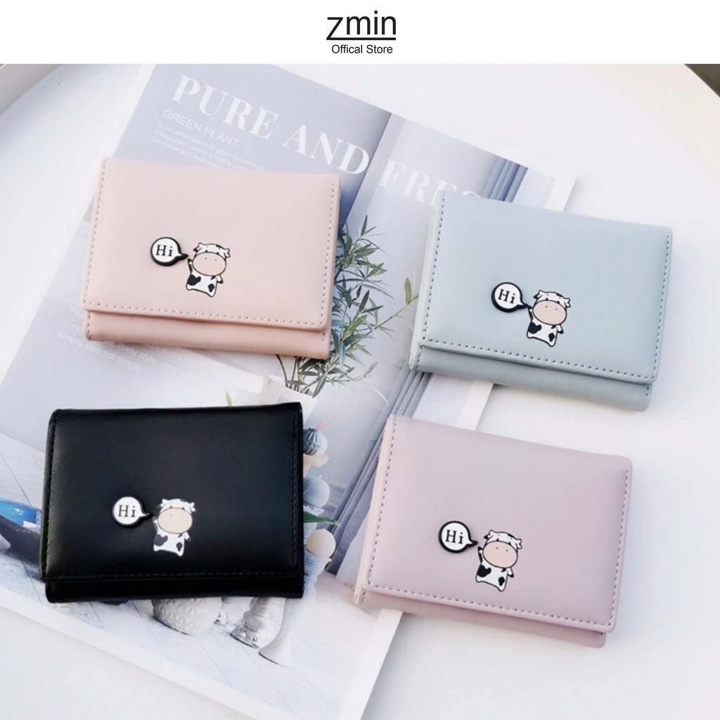 Ví bóp nữ mini cầm tay bò sữa Zmin, chất liệu cao cấp có thể bỏ túi - V022
