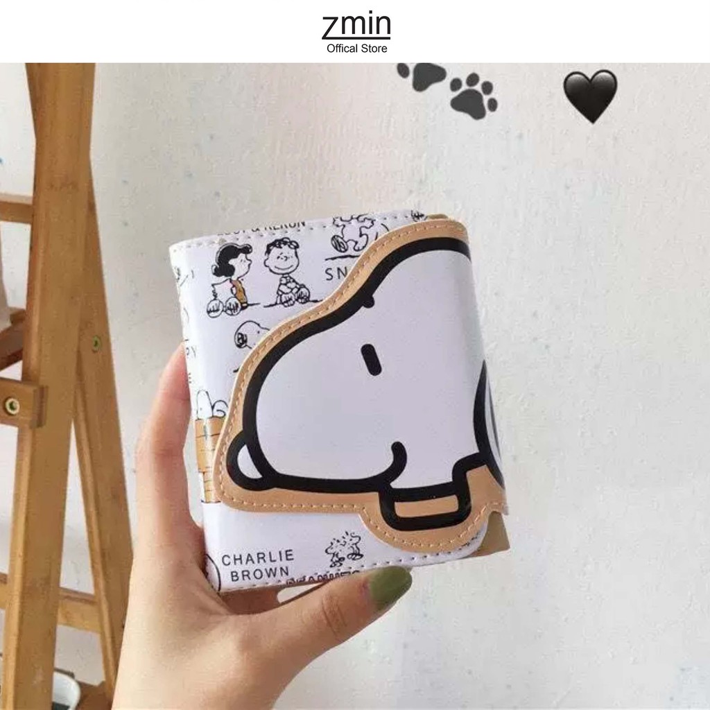 Ví bóp nữ mini cầm tay hình Snoopy Zmin, chất liệu cao cấp có thể bỏ túi - V034