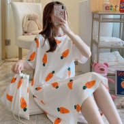 Váy ngủ cộc tay đầm ngủ dáng suông chất cotton mềm mát họa tiết hoạt hình dễ thương  bầu bí bon chen  V285