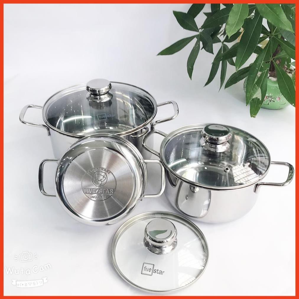 Nồi fivestar 3 đáy đun từ size16/18/20 24/26/28 nắp kính(hàng chính hãng)