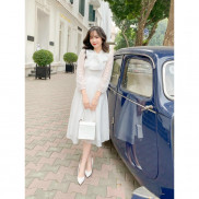 Đầm dự tiệc dáng xòe nơ cổ dễ thương