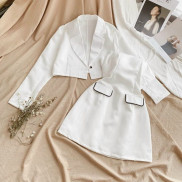 Set áo vest viền túi kèm váy