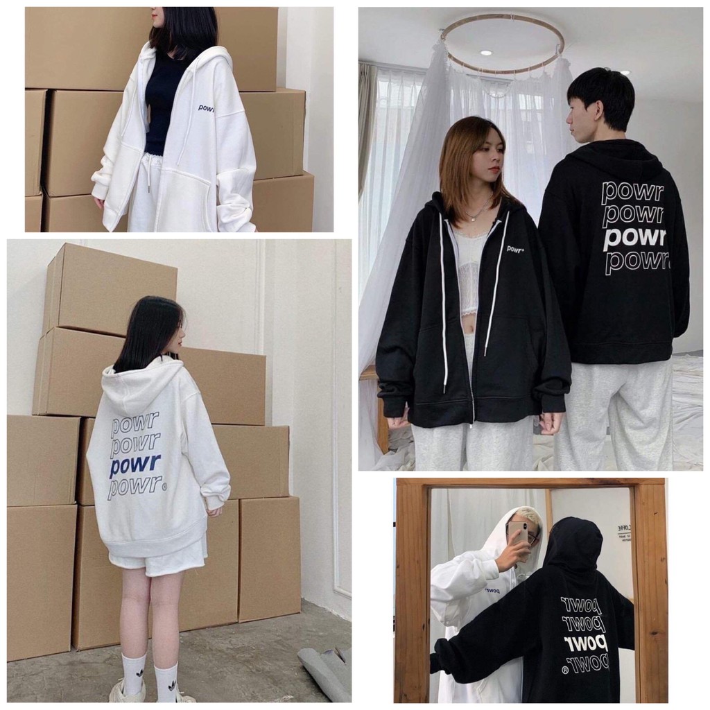Áo Khoác Nỉ In Powrr Chuẩn Form Unisex Nam Nữ Mặc Cặp Cực Xinh