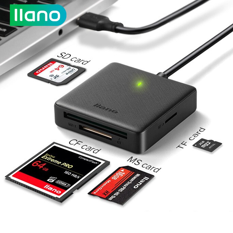 llano Đầu đọc thẻ nhớ 4 trong 1 USB 3.0 Loại C có thể đọc thẻ SD / TF / MS / CF cùng một lúc 512G