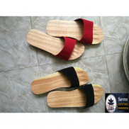 Guốc Gỗ Guốc Mộc Quai Nhung Đen Đỏ