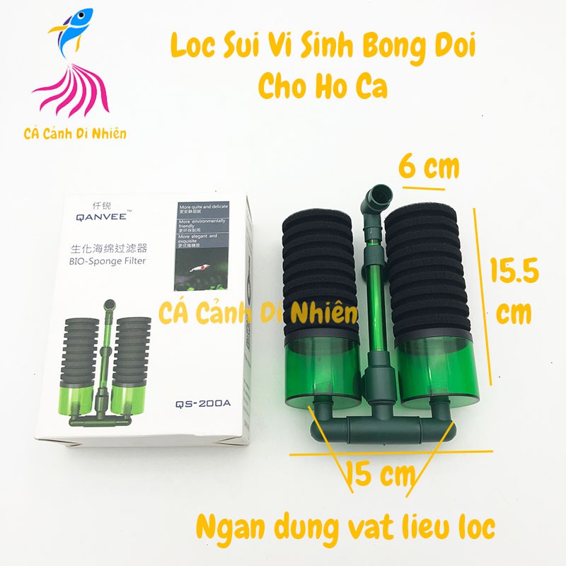 Lọc sủi vi sinh QS200A bio bông đôi kèm ngăn lọc QUANVEE QS-200A cho hồ cá