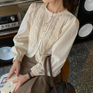 Sơ mi dài tay dáng Croptop, kiểu áo nữ eo cao phối ren tay bồng phong cách thời trang hàn quốc -CKA.129