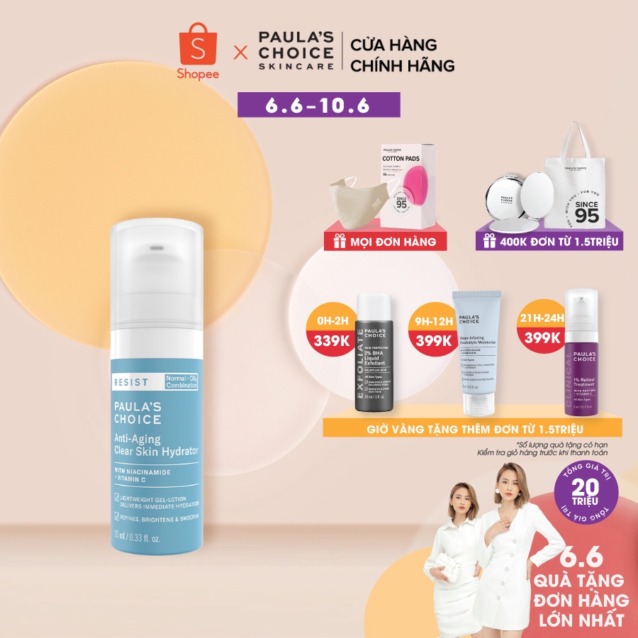 Kem dưỡng ẩm mềm mịn cho da nhạy cảm và lão hóa Paula's Choice Resist Anti-Aging Clear Skin Hydrator 10ml 7697