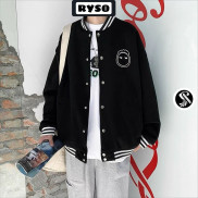 Áo Khoác Bomber Nỉ Thuê Mặt Cười  Bông Form Rộng Dày Dặn Dành Cho Nam Nữ Unisex