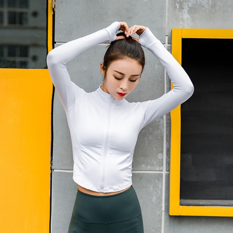 Áo Chống Nắng Thể Thao Nữ Dài Tay Phối Khóa Kéo Co Giãn Thấm Hút Mồ Hôi YINGHU