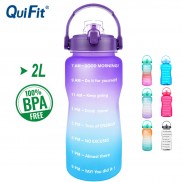Chai Nước Thể Thao Quifit 2L Miệng Rộng Bằng Tritan Không Chứa BPA Có Nắp Đậy Và Đánh Dấu Thời Gian