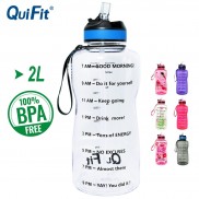 Bình Nước QuiFit Bằng Nhựa Tritan Không BPA Kèm Ống Hút Có Vạch Chia Thời Gian Uống Nước Dung Tích 2L