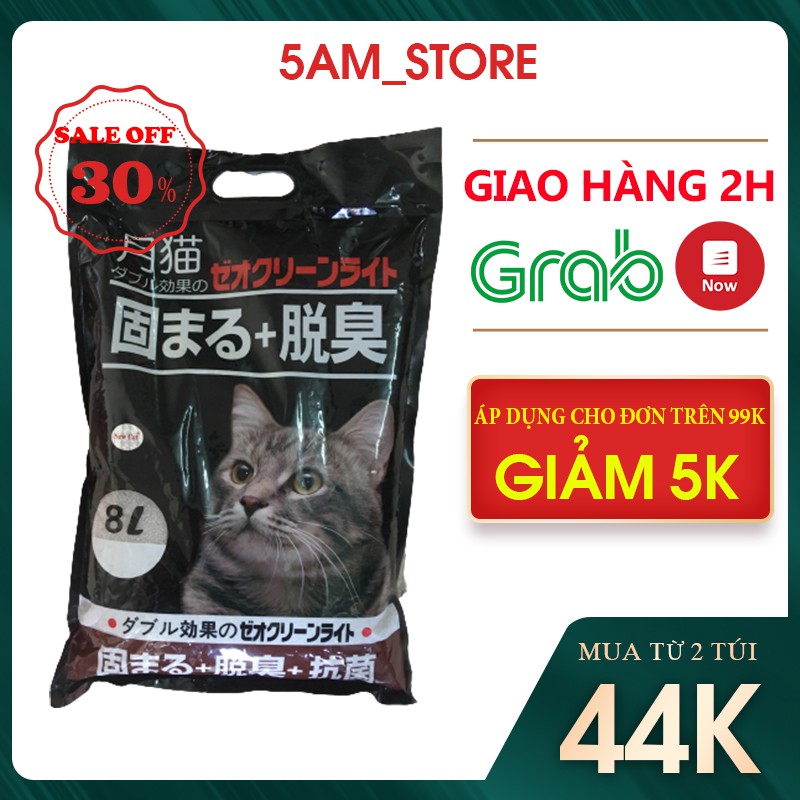 Cát mèo nhật đen túi 8lit cát đi vệ sinh cho mèo mùi cafe chanh táo_5am store