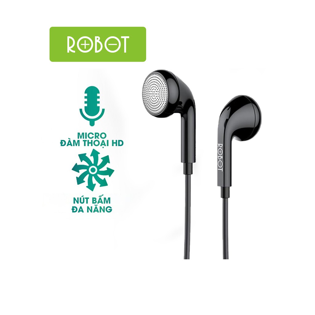 Tai Nghe Nhét Tai ROBOT RE601 Black Âm Thanh Sắc Nét - Nghe Nhạc Đàm Thoại - Cổng Kết Nối 3.5mm