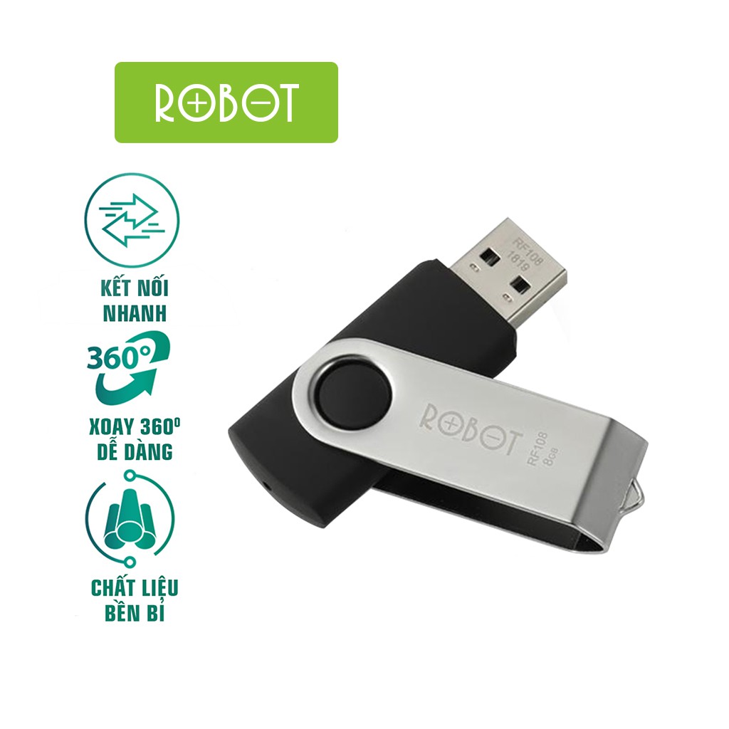 USB 8GB/16GB ROBOT RF108/RF116 2.0 Kết Nối Nhanh Tốc Độ Ghi Đọc Nhanh Siêu Nhẹ Chống Bụi