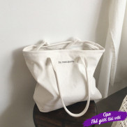 Túi Vải Canvas Cỡ Lớn In Chữ Phối Khóa Kéo Cá Tính Trẻ Trung