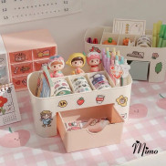 Kệ đựng mỹ phẩm để bàn mini 6 ô đựng và 1 ngăn kéo sắp xếp đồ trang điểm, đồ dùng văn phòng phẩm ngăn nắp gọn gàng
