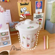 Thùng rác mini, hộp đựng nhỏ hình chiếc xô để bàn học bàn làm việc có nắp đậy tiện lợi 2 màu ghi và trắng