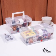 KÈM STICKER- Hộp đựng đồ để bàn trong suốt đa năng có quai xách di động làm hộp đựng mỹ phẩm, văn phòng phẩm, đồ y tế
