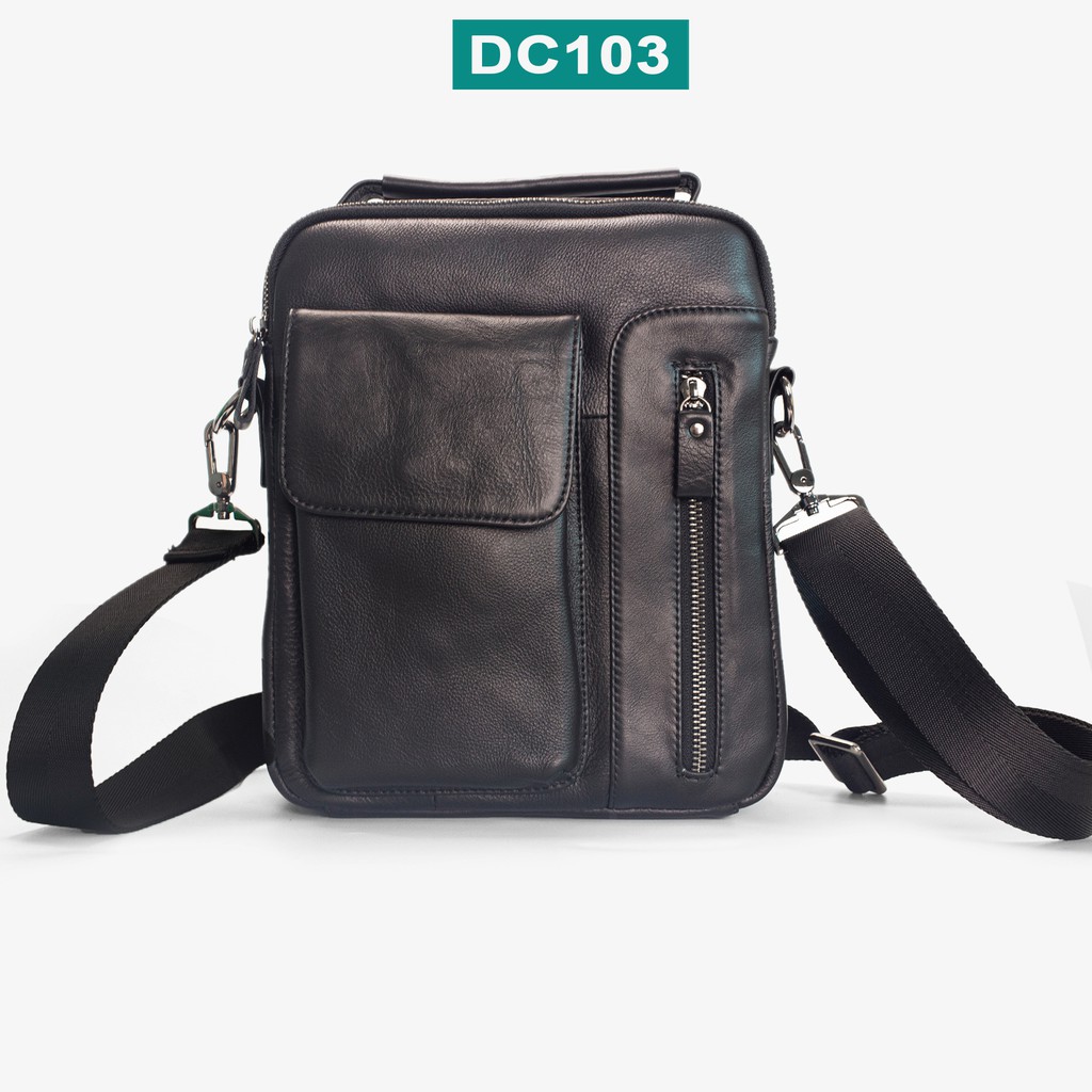 Túi đeo chéo nam DC103, túi nam da bò thật nhiều ngăn đựng vừa sách vở, các giầy tờ dụng cụ cá nhân - bảo hành 12 tháng