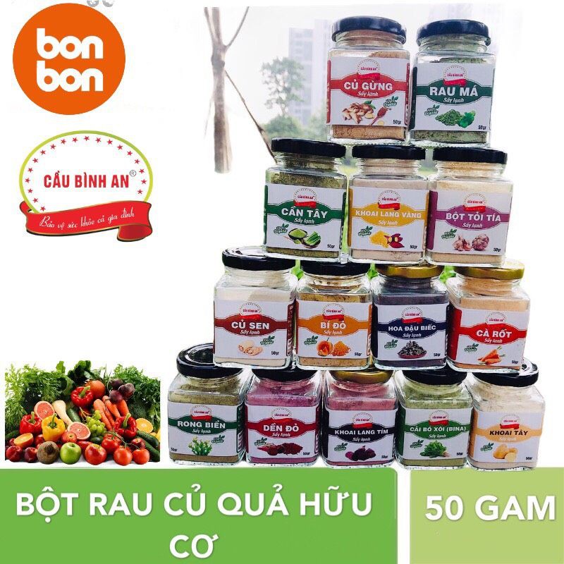 BỘT RAU CỦ QUẢ HỮU CƠ BIO SẤY LẠNH ĂN DẶM CHO BÉ THƯƠNG HIỆU CẦU BÌNH AN