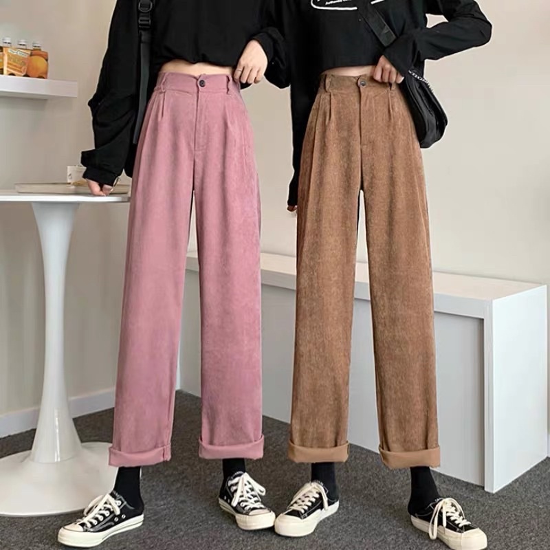 Quần Ống Rộng Nữ Dài Vải Nhung Tăm Cạp Khóa Thời Trang - M058