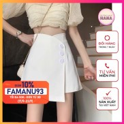 Quần giả váy nữ ngắn vạt lệch đính cúc, Quần đùi giả váy vạt lệch