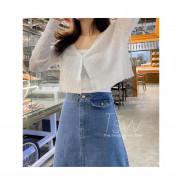 Áo cardigan croptop len mỏng 1 cúc ( Ảnh thật )