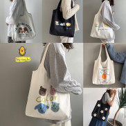 TÚI VẢI ĐEO VAI ULZZANG HÌNH QUẢ CAM - CHỮ COLOR - HOA CÚC - TÚI TOTE CANVAS ĐỦ MẪU
