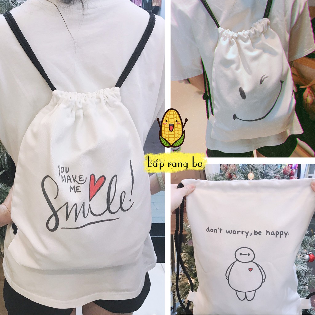 TÚI TOTE BALO DÂY RÚT HAPPY - VẢI CANVAS