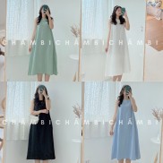Váy kiểu nữ đẹp V.077, Váy sát nách chữ A dáng dài cổ tròn trơn nhiều màu style Hàn Quốc