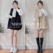 [4/10 trả hàng] Set bộ đi chơi S.064, Set áo gile cổ vest form rộng cùng chân váy xếp ly cách điệu phong cách Hàn Quốc