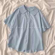 Áo sơ mi hàn quốc A.217, áo sơ mi trơn cổ bèo cộc tay hai màu cực xinh
