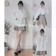 Áo sơ mi nữ trắng A.247, Áo kiểu nữ cổ thắt nơ chéo tay bo chun cách điệu style Hàn Quốc