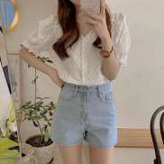 [SALE] Áo sơ mi kiểu nữ A.212, áo sơ mi cổ V tay bồng bo chun bèo nhẹ họa tiết ren toàn thân nhẹ nhàng