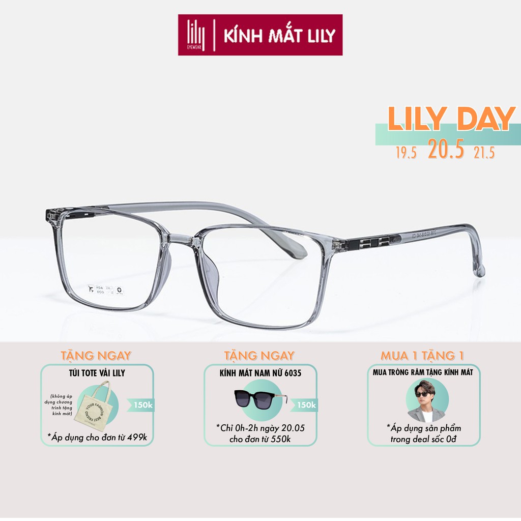 Gọng kính nam nữ Lilyeyewear nhựa dẻo, mắt vuông, nhiều màu - Y2188