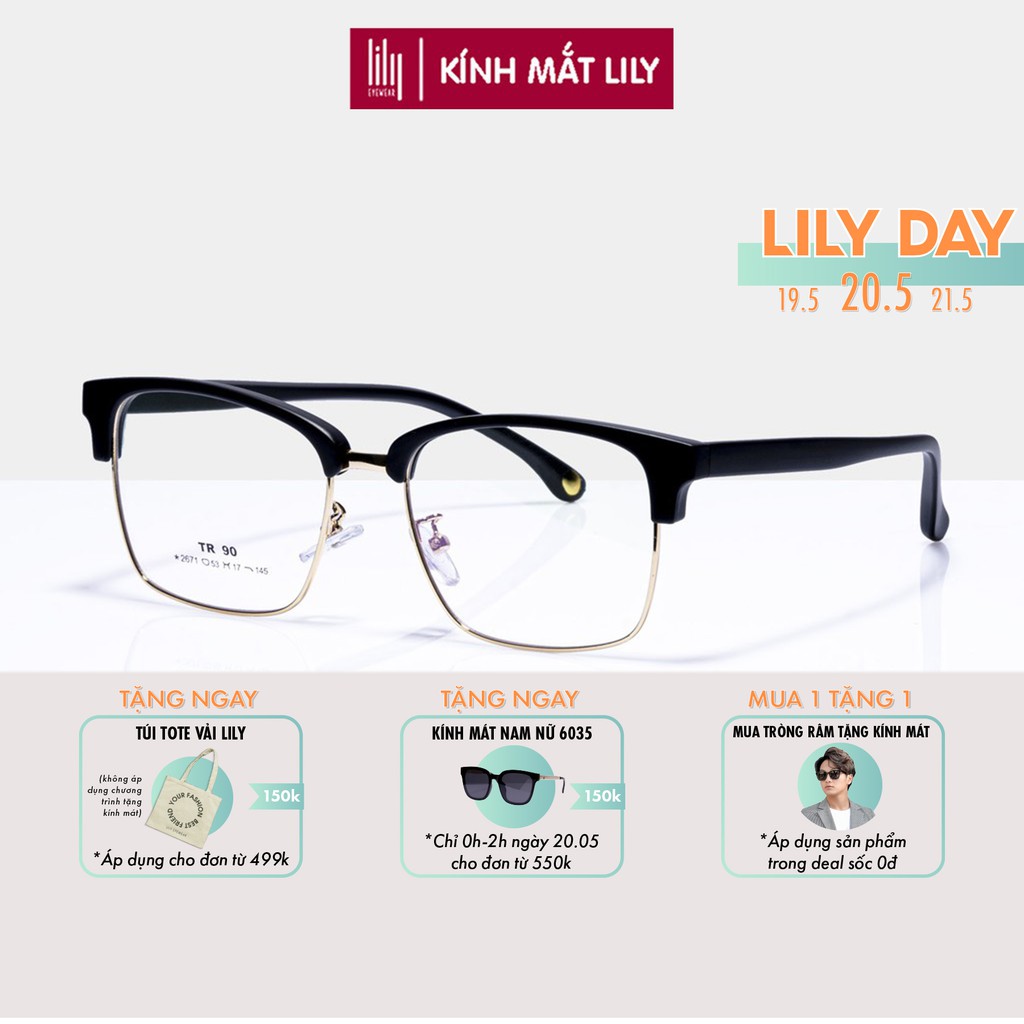 Gọng kính nam nữ Lilyeyewear nhựa kim loại, mắt vuông, nhiều màu - Y2671