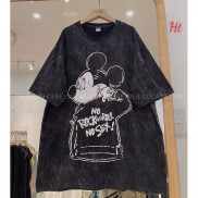 áo thun loang màu đen tay lỡ in chuột micky Ht