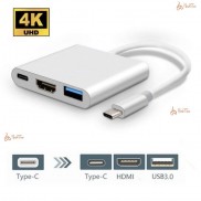 Bộ Adapter cáp chuyển Type-C sang HDMI 4k/USB/TypeC 3 trong 1 dùng trong trình chiếu cho Macbook, iPad, Smart Phone
