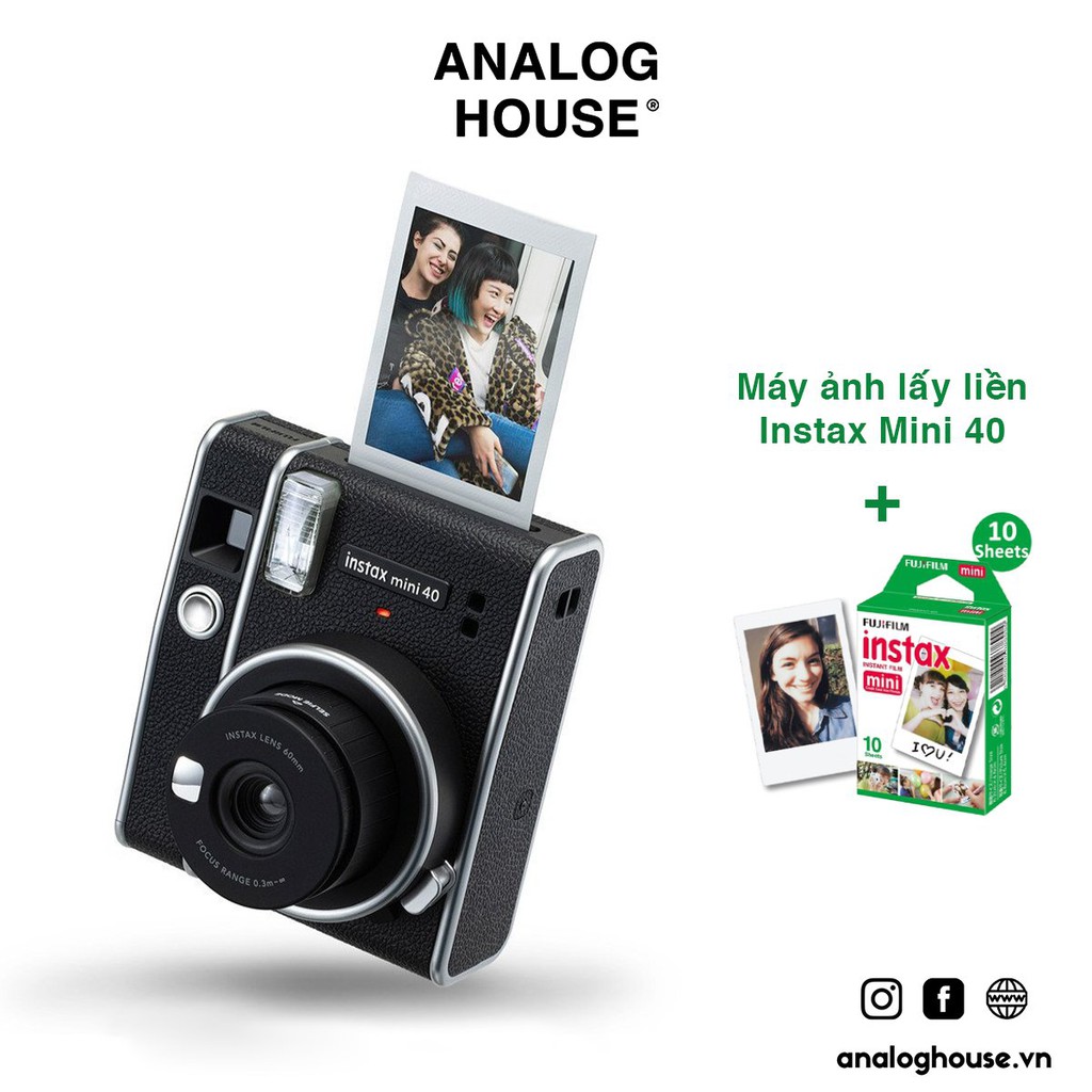 Instax Mini 40 - Máy ảnh lấy ngay Fujifilm Instax Mini 40 - Chính hãng - Bảo hành 1 năm - Tặng kèm Pin + dây đeo tay