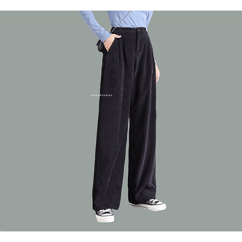 |Hình thật độc quyền| Quần Ulzzang ống rộng chất nhung gân