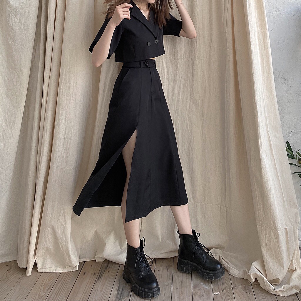 Chân váy midi dài xẻ tà ulzzang