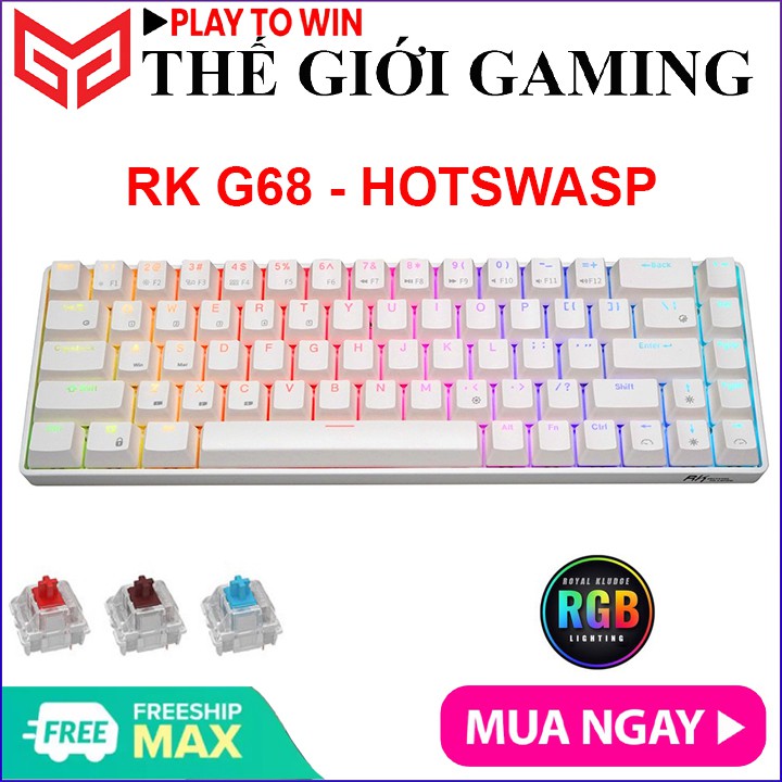 Royal Kludge RK G68 -Bàn phím cơ mini không dây 68 phím Bluetooth 5.1 cổng sạc Type C kết nối 3 chế độ có 2 cổng Hub USB