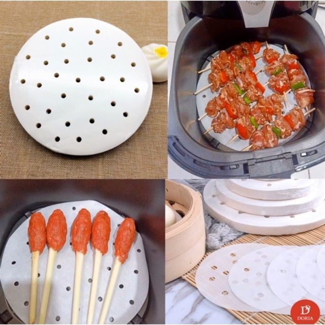 Giấy Nến Đục Lỗ 23cm, dùng hấp, nướng. Chống dính cho Nồi chiên, Làm Bánh, Cơm cuộn