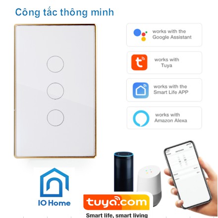 Công tắc thông minh viền nhôm cao cấp Tuya Smart life kết nối wifi, mẫu mới 2020, 3 màu Trắng, Đen, Vàng Gold