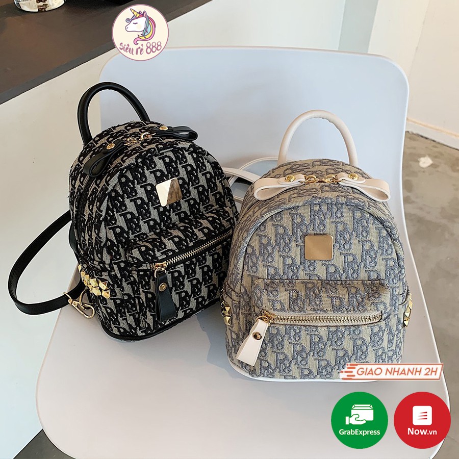 Balo nữ mini vải thô họa tiết chữ thời trang - B111