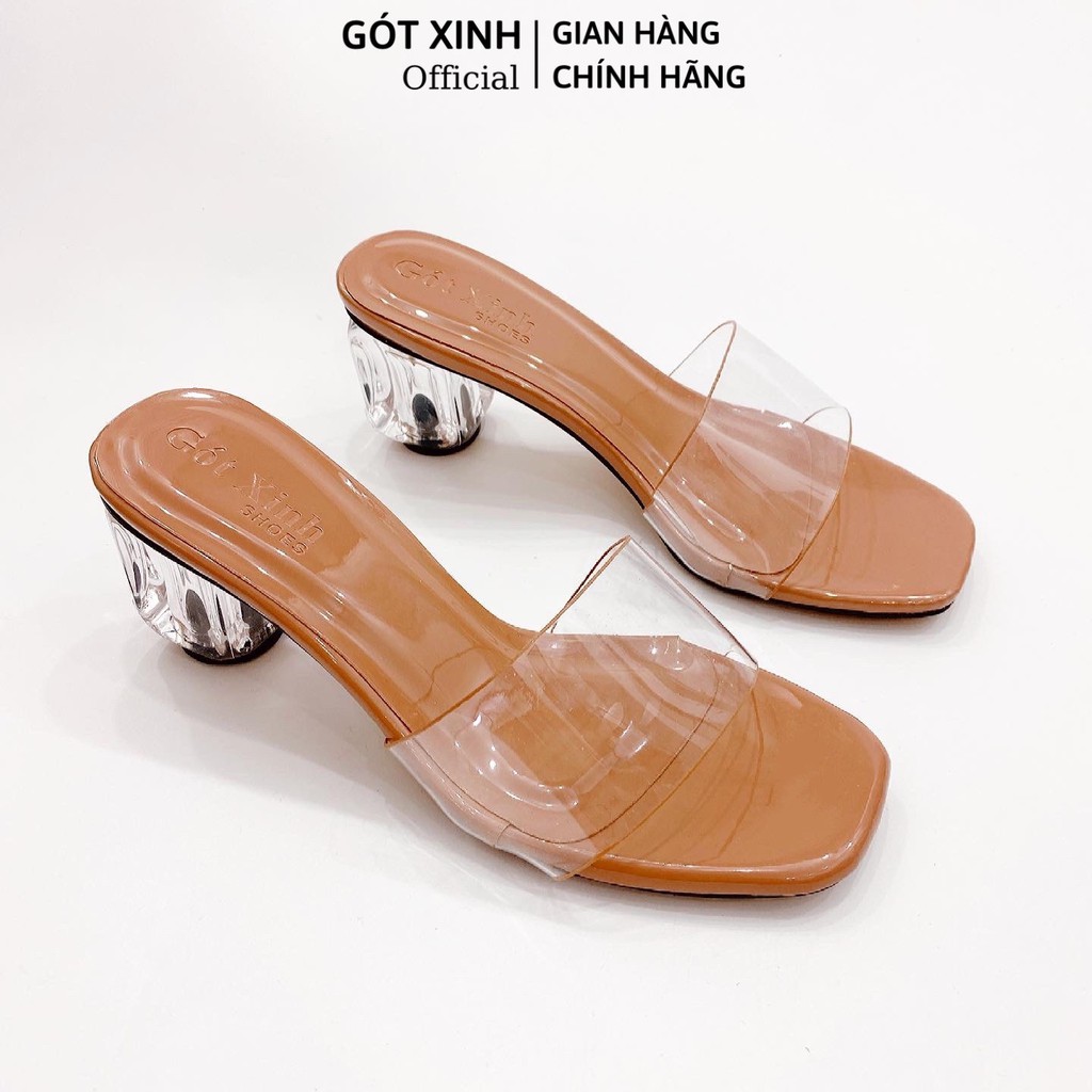 Dép cao gót nữ GÓT XINH GX150 mũi vuông quai ngang mika trong cao 3cm