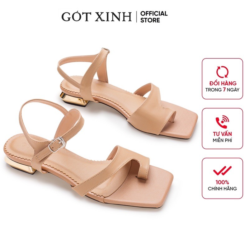 Giày sandal cao gót nữ GÓT XINH GX220 da mềm xỏ ngón đế vuông cao 2cm