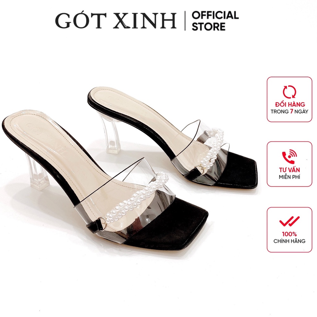 Dép cao gót nữ GÓT XINH GX325 quai mika trong gót mika trong cao 5cm